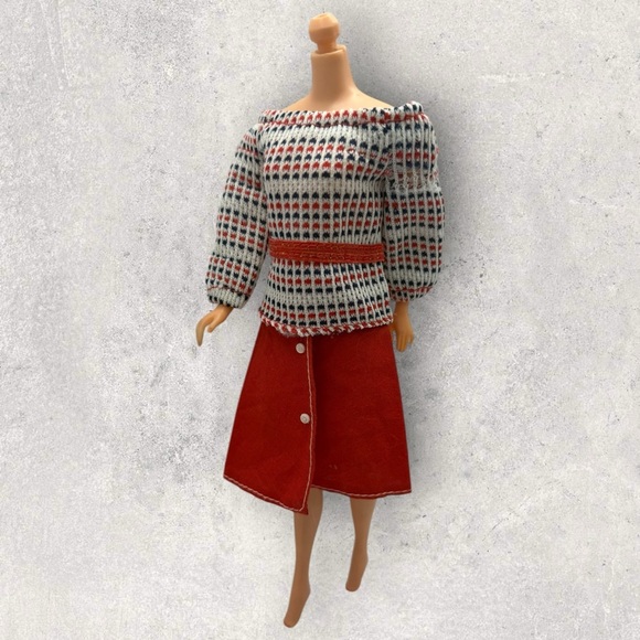Vintage Barbie 1977 Best Buy Fashion Outfit #9628 Red Skirt & Long Sleeve Blouse - Picture 2 of 12